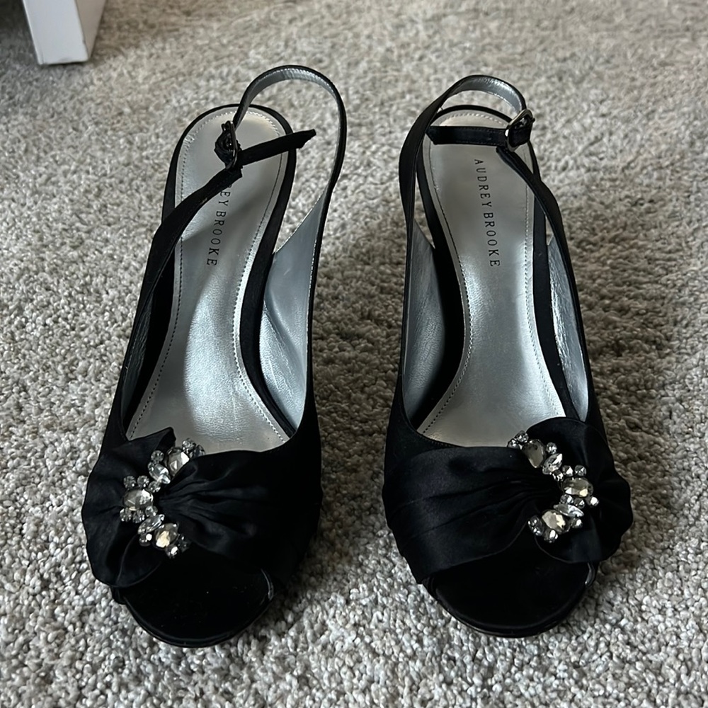 Excellent condition, only worn for a day, black slingback peep toe sandals